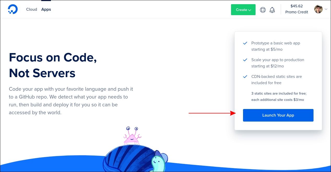 Интерфейс App Platform DigitalOcean