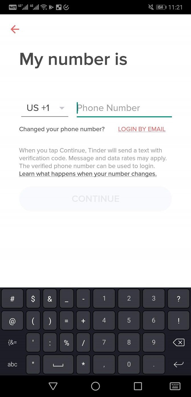 Вход в Tinder по номеру телефона, без Facebook