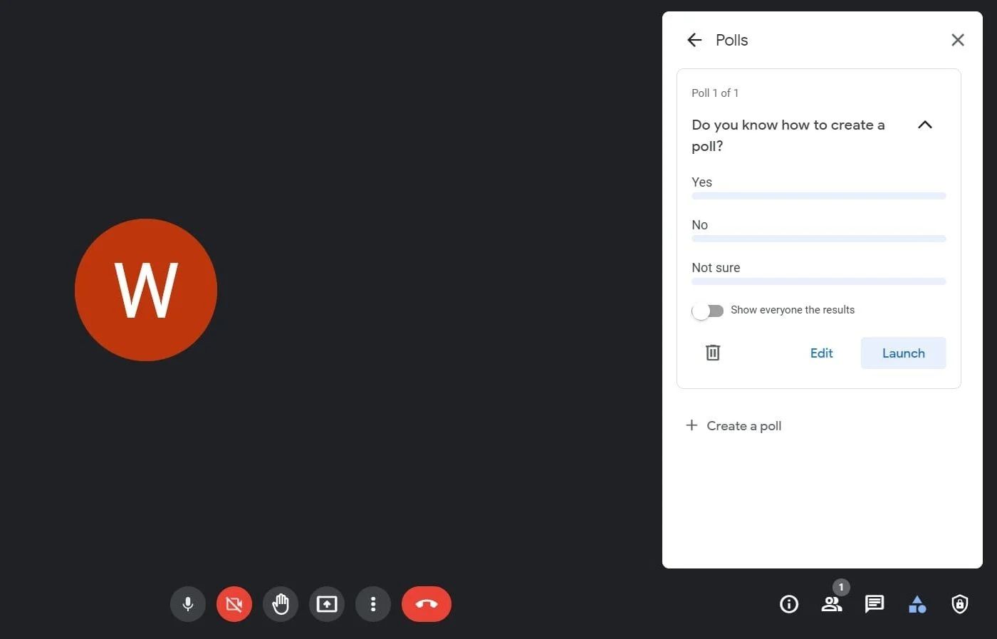 Вариант опроса в Google Meet