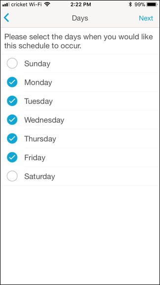 Создание расписания: выбор дней и времени