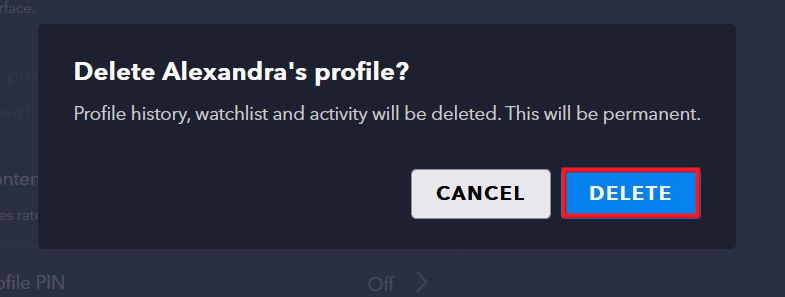 Подтверждение удаления профиля в браузере
