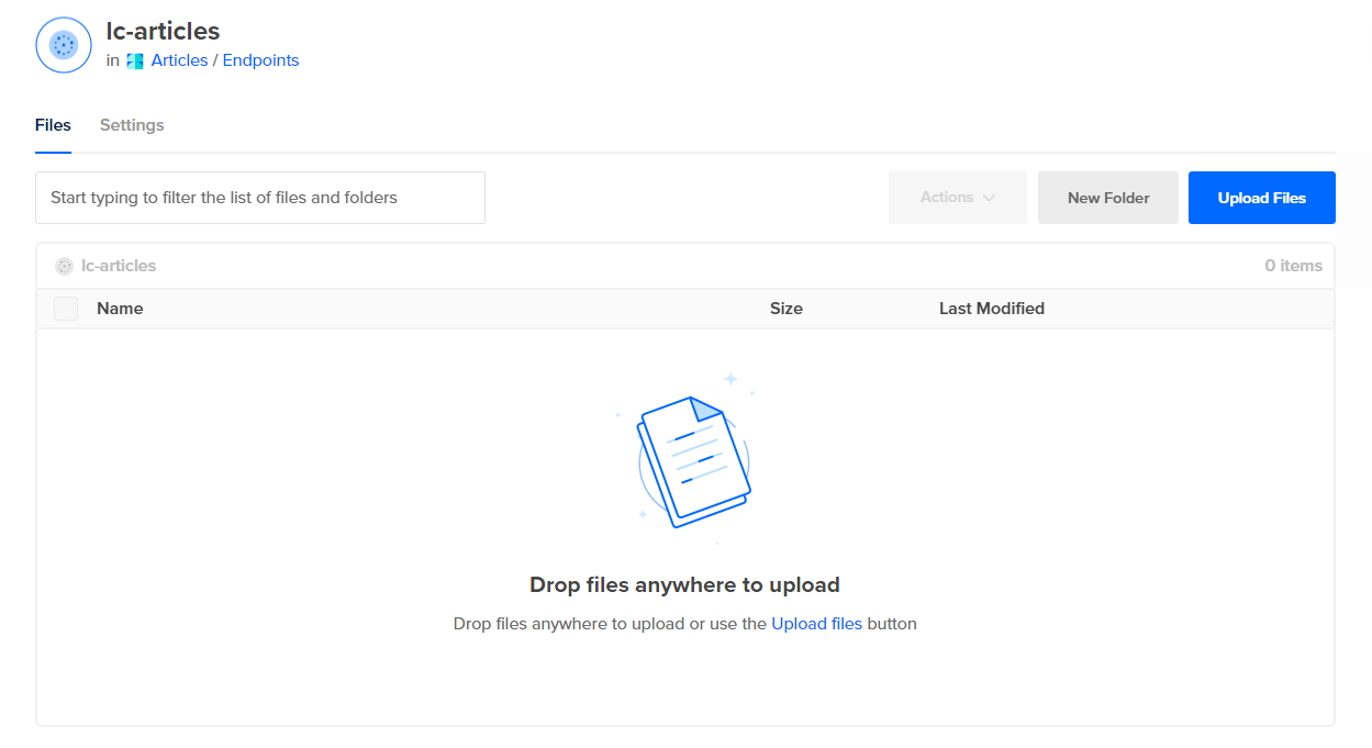 Пустой Space: интерфейс загрузки и создания папок