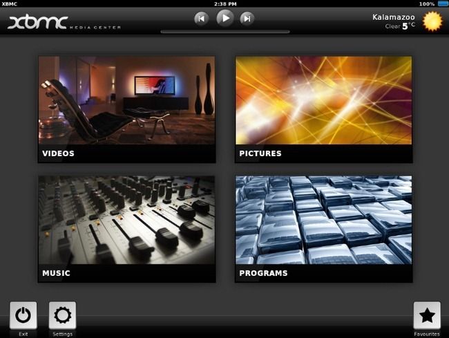 Главный экран XBMC на iPad — настройки и профили