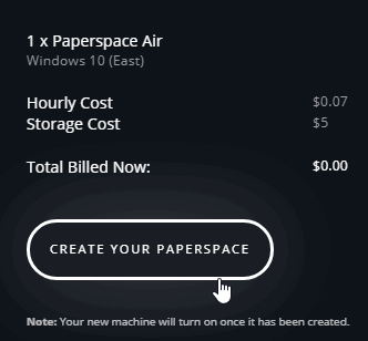 Оформление заказа и опции оплаты в Paperspace
