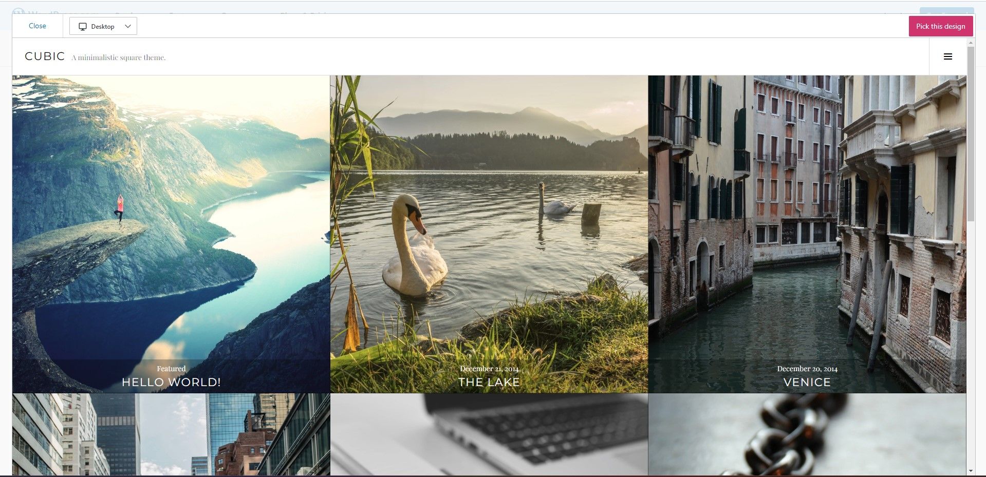 Демонстрационный сайт на WordPress с сеткой изображений, похожей на Instagram