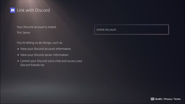 Отключение Discord от аккаунта PlayStation Network.