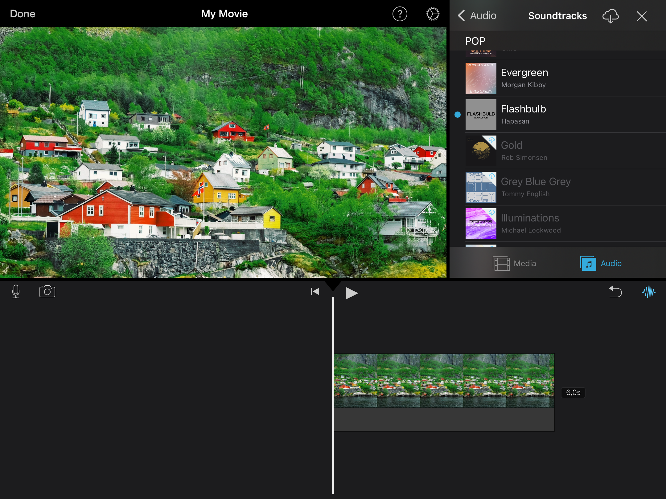 Добавить музыку к проекту iMovie из списка доступных опций