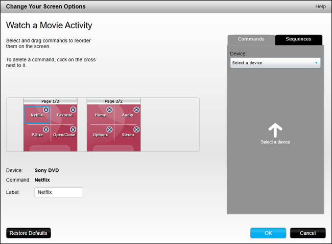 Пример начального набора экранных кнопок