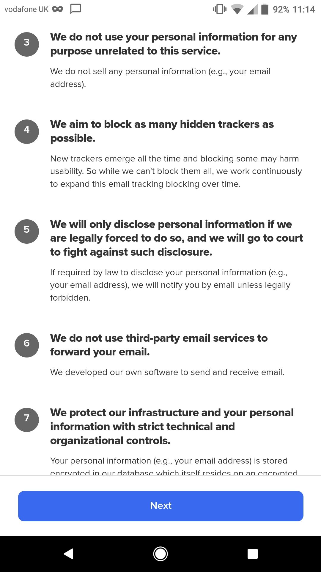 Скриншоты условий и интерфейса регистрации DuckDuckGo