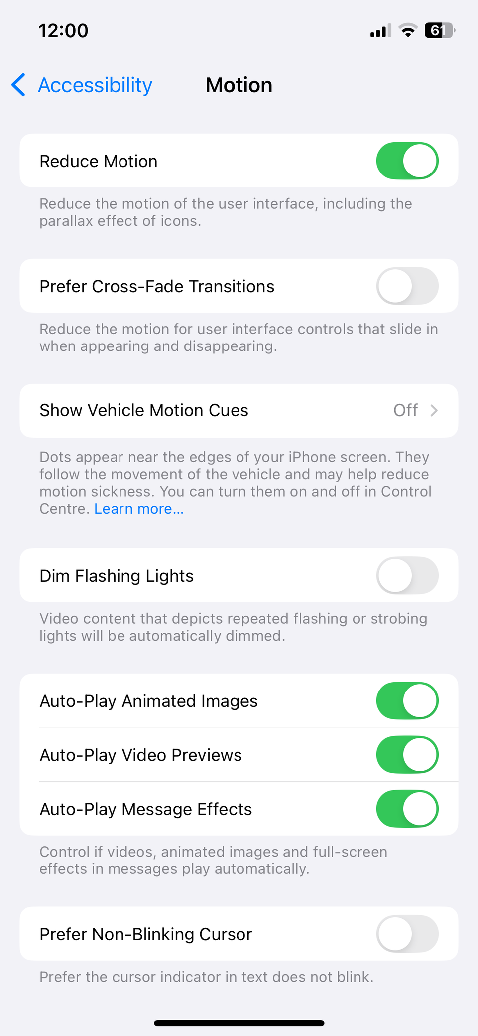 Reduced motion setting on iPhone