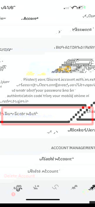 Опция включения двухфакторной аутентификации в Discord