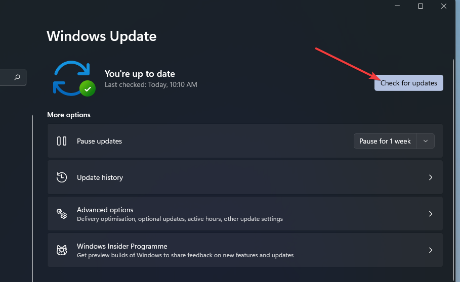 Кнопка Проверить обновления