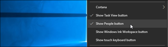 Контекстное меню панели задач для скрытия кнопки People