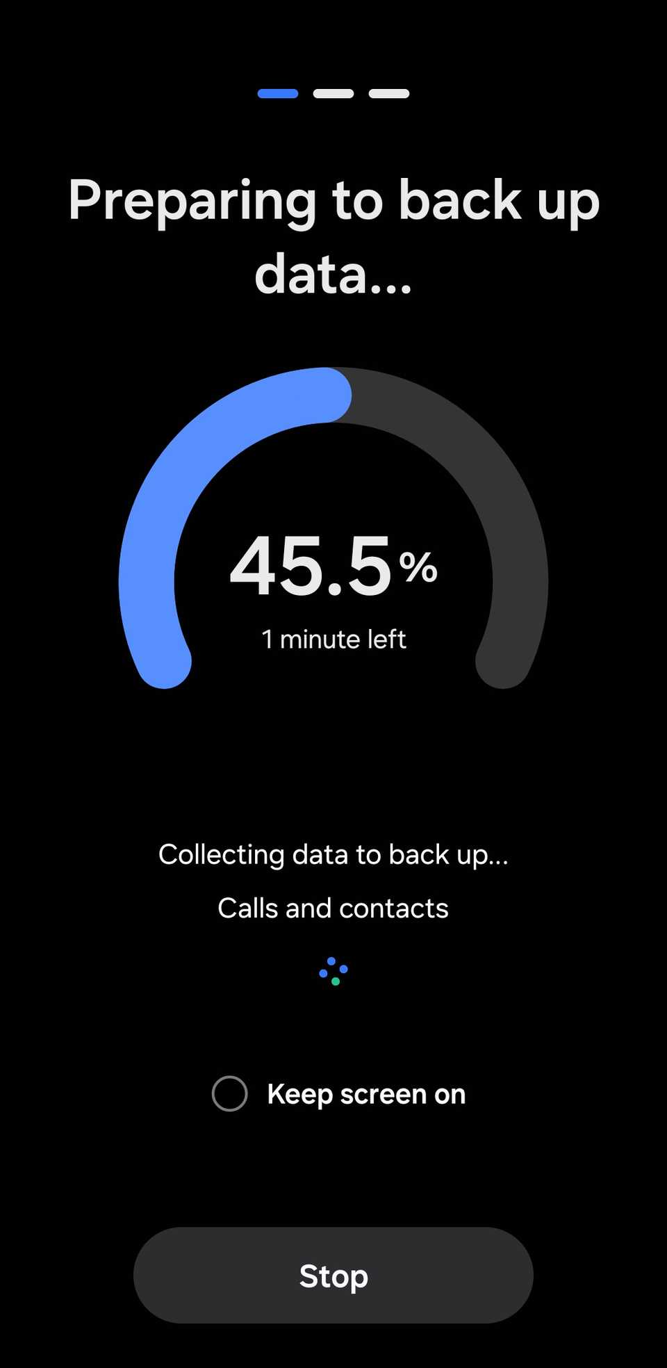 Телефон Samsung показывает «Подготовка резервной копии».