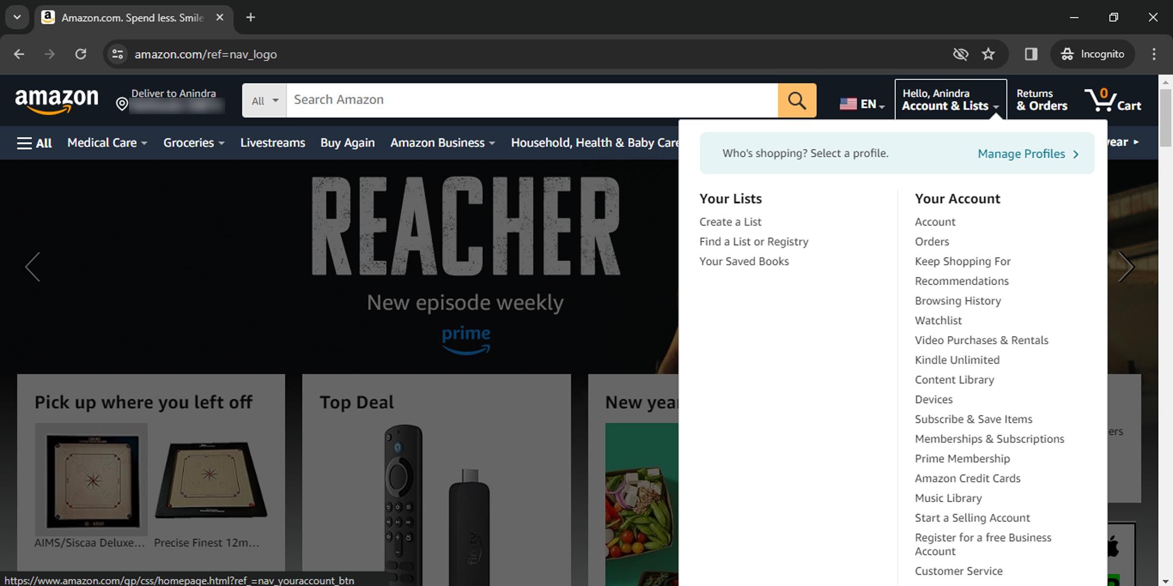 Настройки аккаунта Amazon