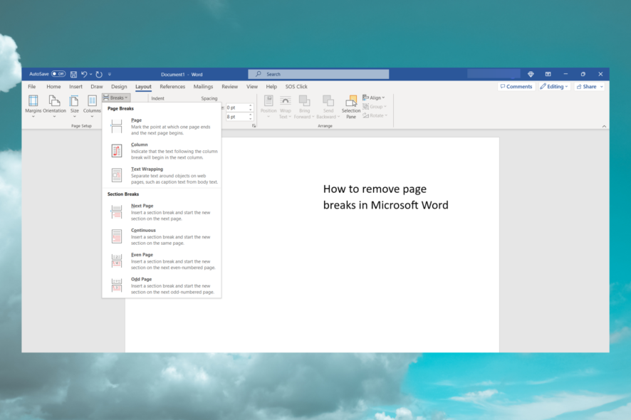 Удаление разрывов страниц в Microsoft Word