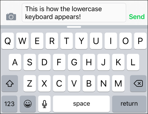 Endzustand: iOS‑Tastatur im klassischen Stil mit Großbuchstabenanzeige