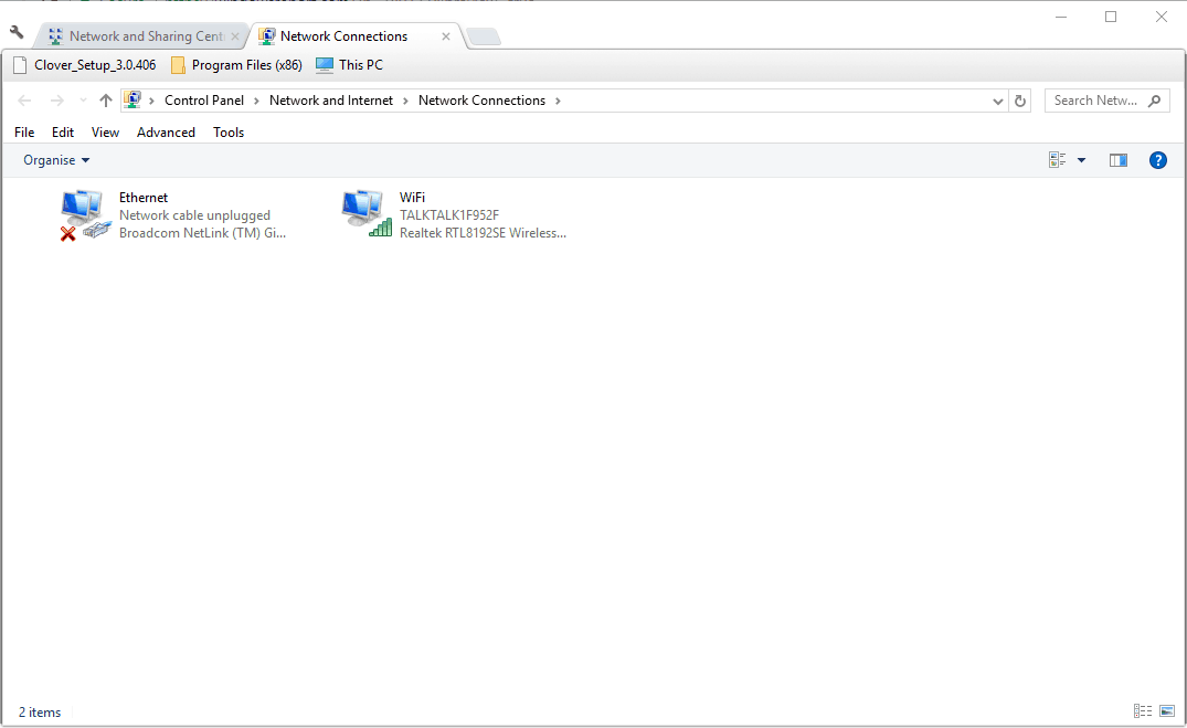 Окно «Изменение параметров адаптера» в сетевых подключениях