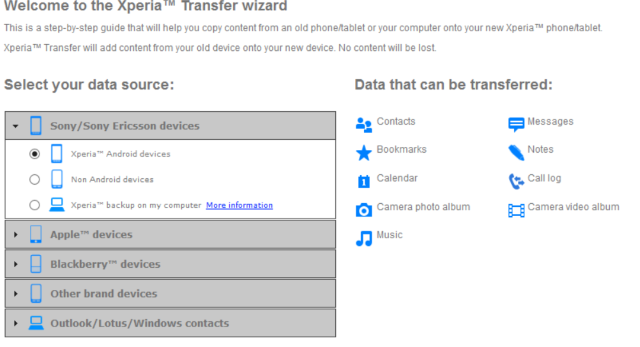 Процесс извлечения данных с старого телефона для передачи на Xperia