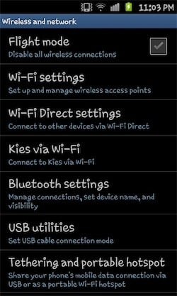 Экран с опцией Параметры Wi‑Fi Direct в меню телефона