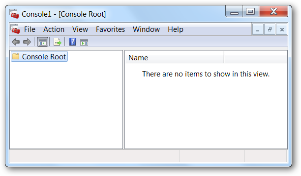 Пустое окно Microsoft Management Console