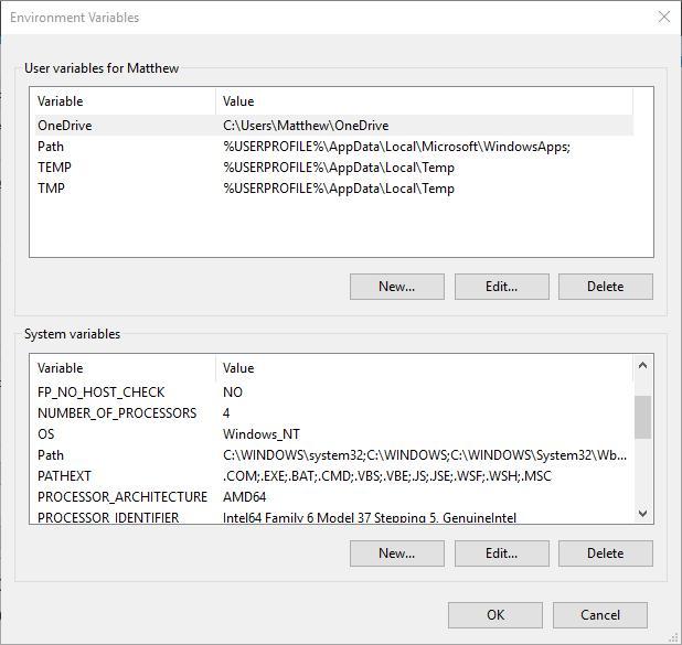 edit path in windows 10 variables