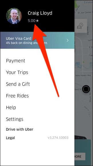 Скриншот: отображение пятизвёздочного рейтинга в профиле Uber