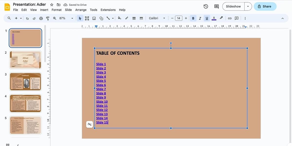 Оглавление со связанными названиями слайдов