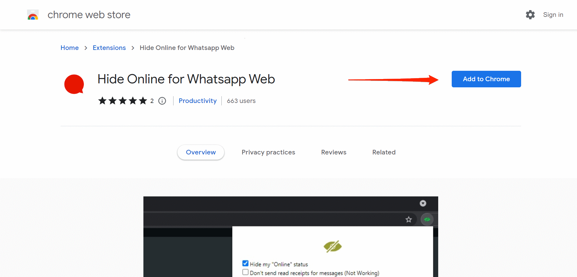 Страница загрузки Hide Online For Whatsapp Web