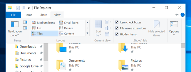 Включение отображения скрытых элементов в Проводнике Windows