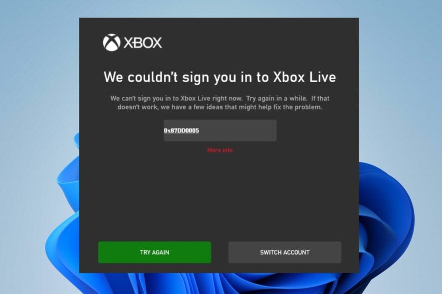 Исправление ошибки 0x87dd0005 на Xbox