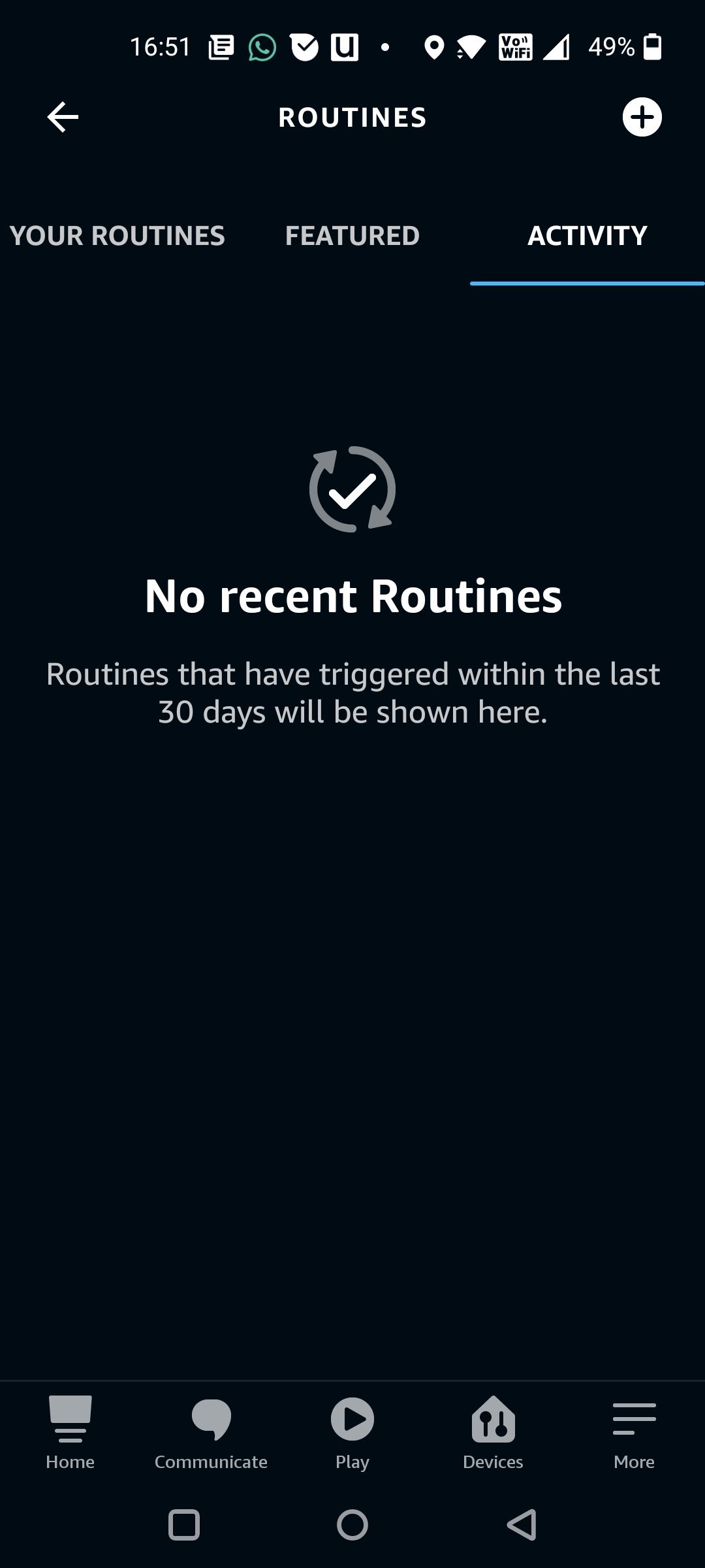 Activity Tab on Alexa Routines Page
