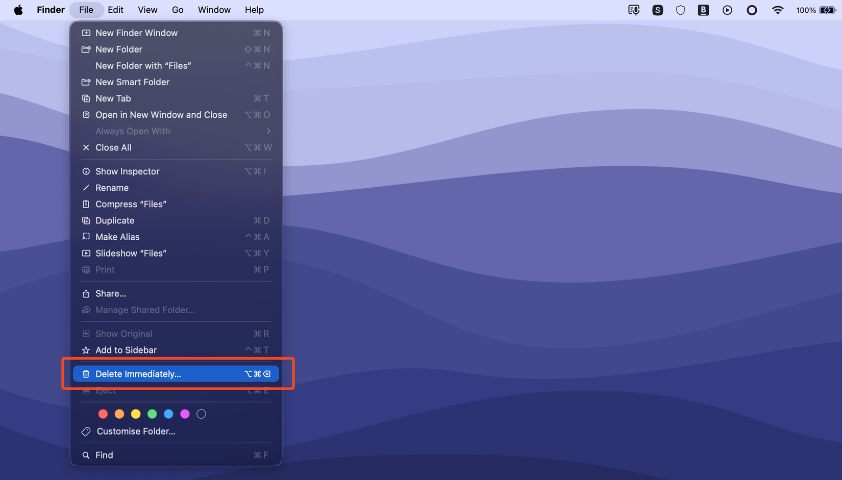 Удалить файлы сразу в macOS