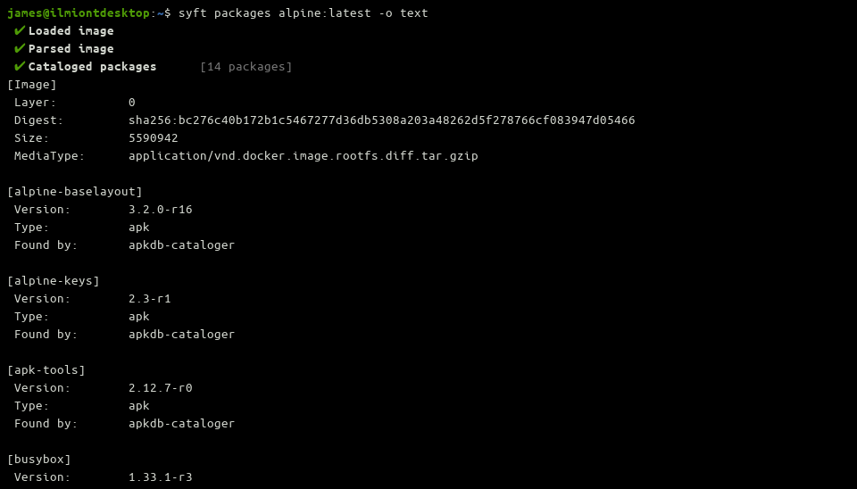Скриншот экспорта SBOM в формате JSON/CycloneDX