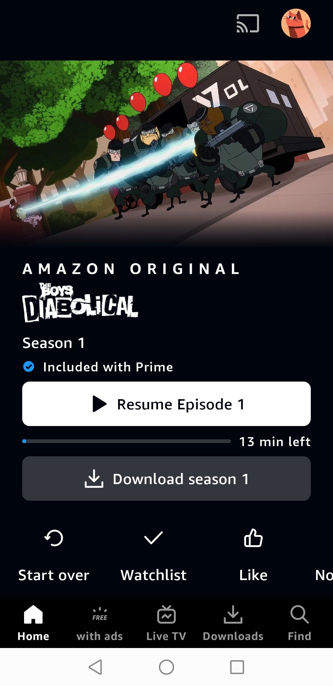 Приложение Prime Video на мобильном экране