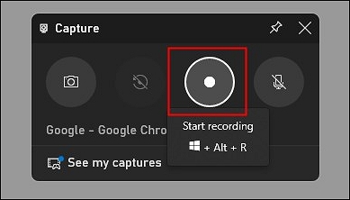 Кнопка Start Recording в Xbox Game Bar