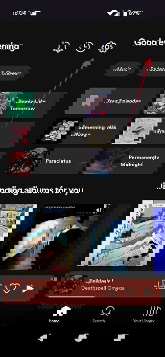 Значок шестерёнки в приложении Spotify на Android