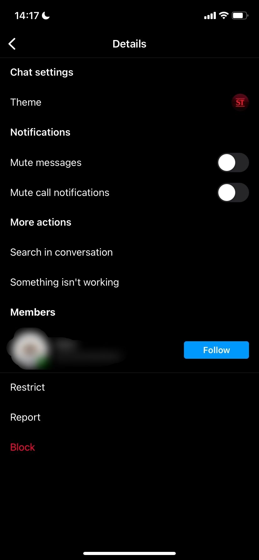 Выбор темы чата в Instagram