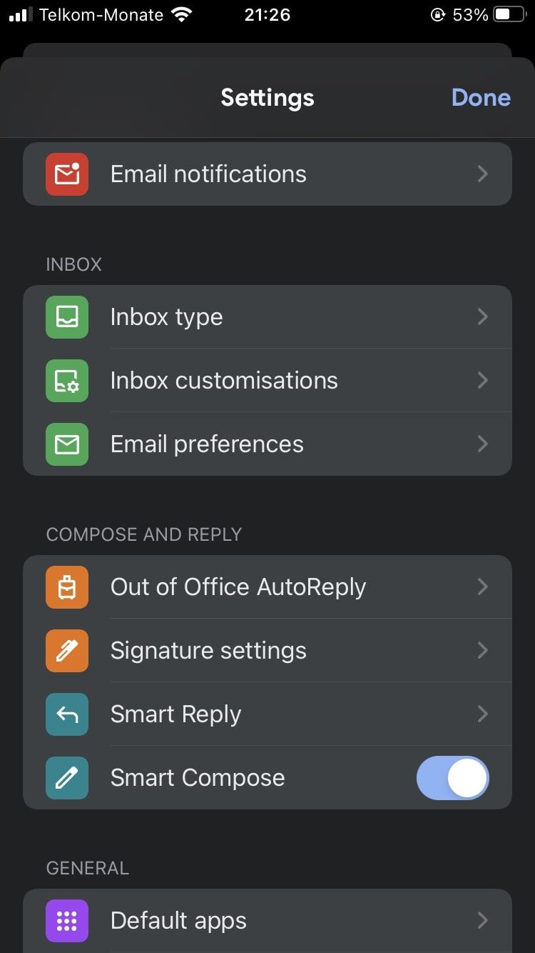 Параметры персонализации почты на iPhone