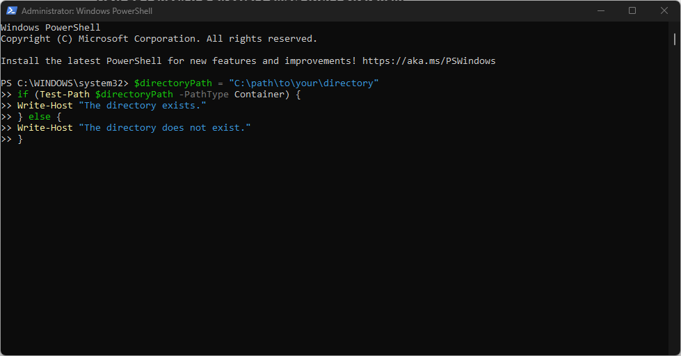 Пример выполнения Test-Path в PowerShell