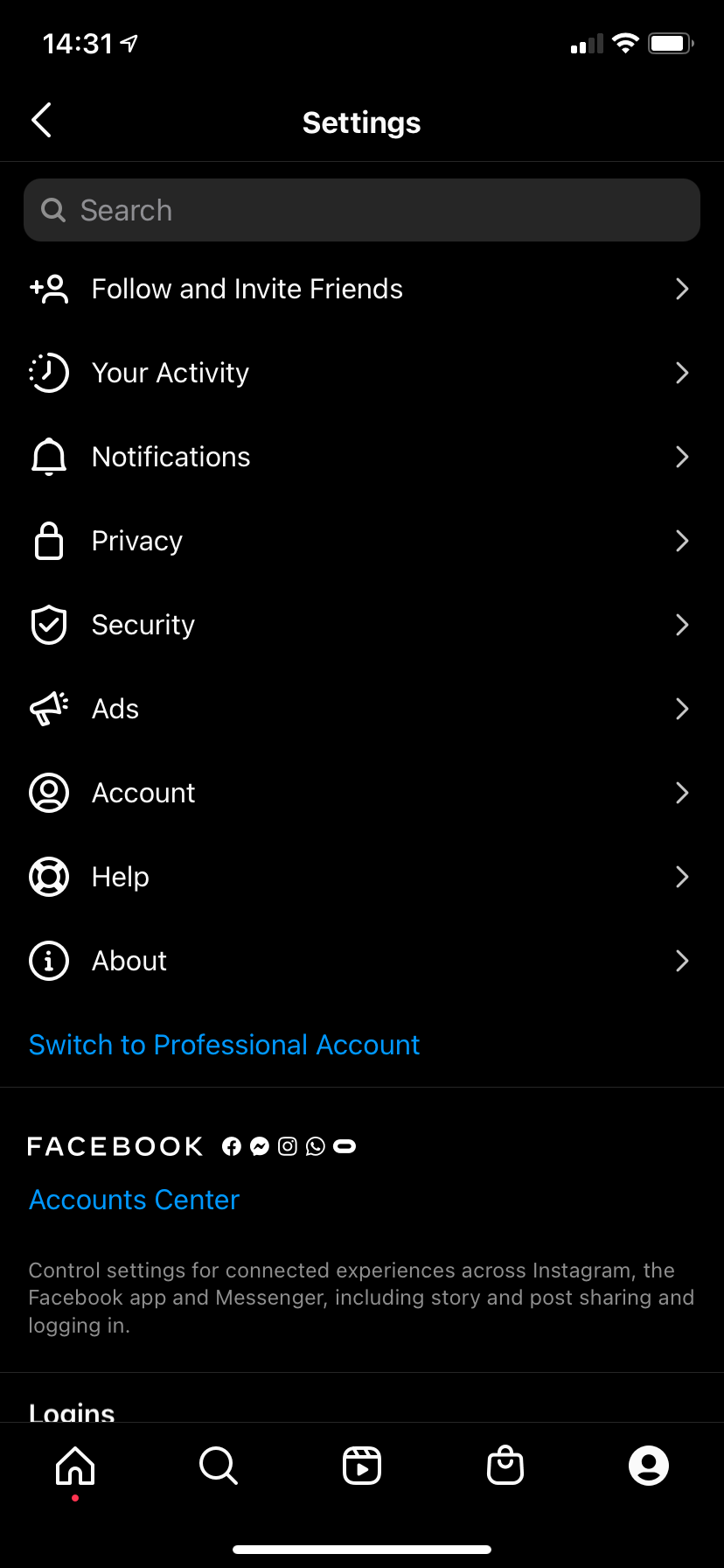 Instagram Settings Page