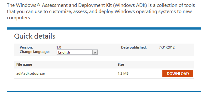 Установка Windows ADK — выберите только Deployment Tools