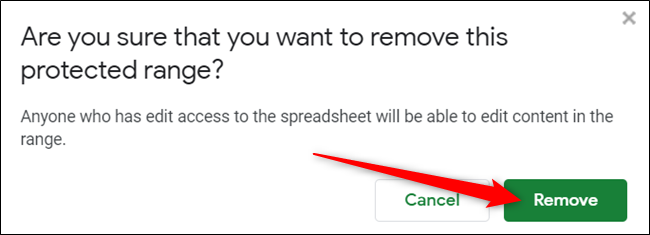 A prompt verifying you actually want to remove the protection opens. Click Remove