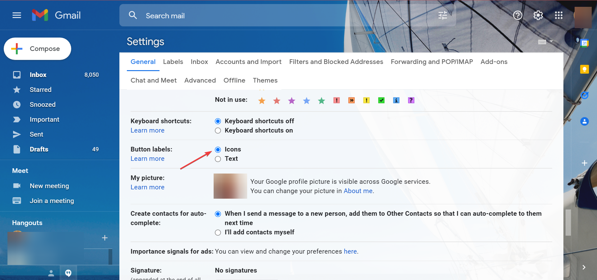 Иконки в настройках меток кнопок