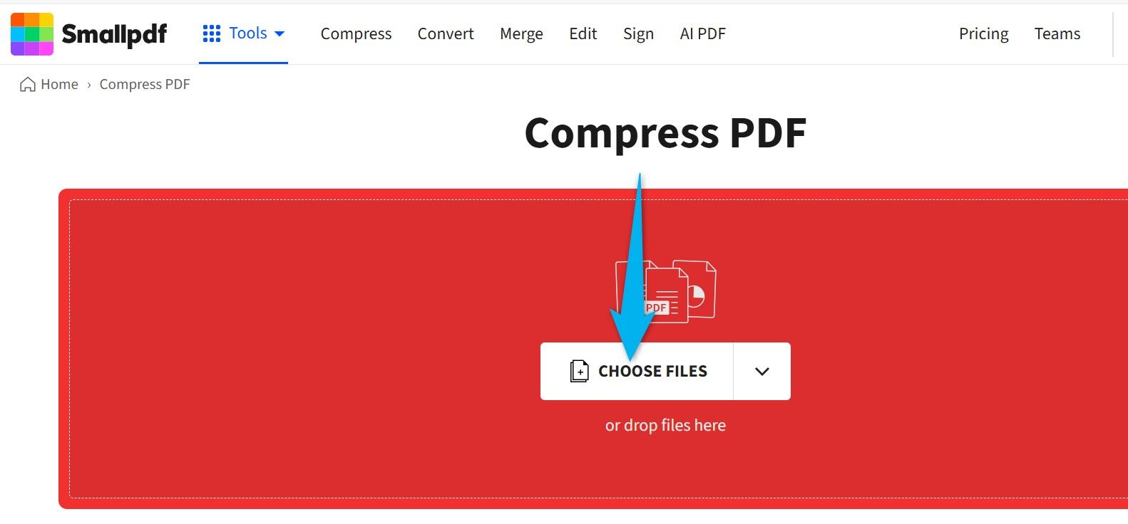 Выбрать файлы выделено в Smallpdf