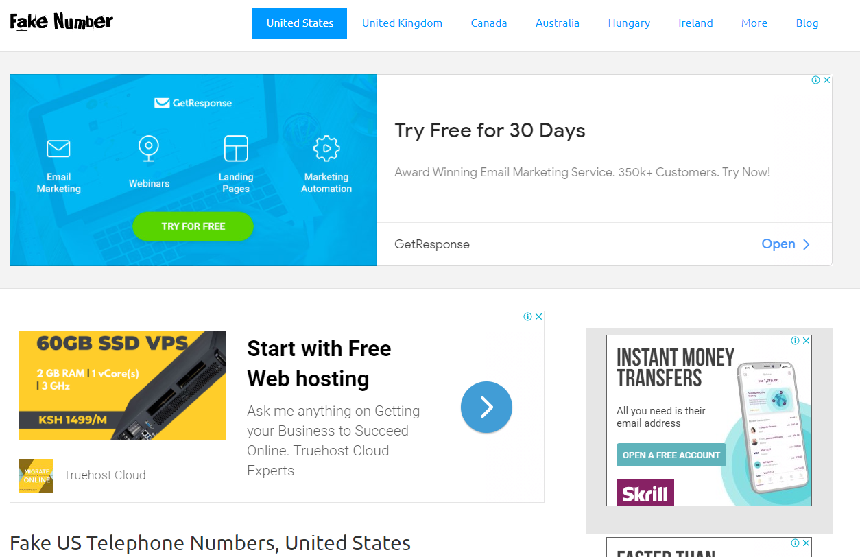 Интерфейс сайта с публичными временными номерами