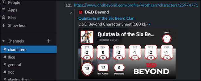 Character Sheet in Slack