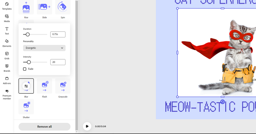 Изменение свойств анимации в Adobe Express