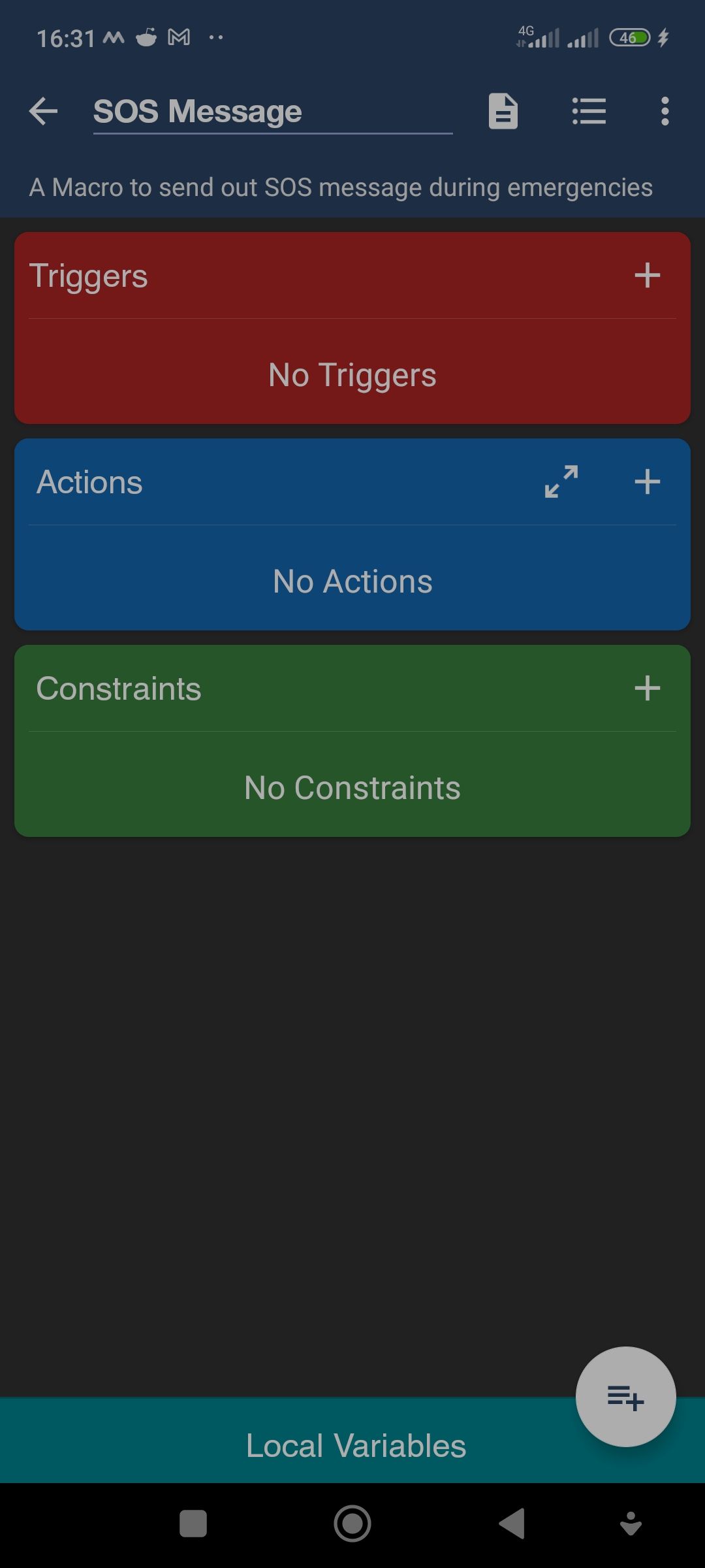 Добавление макроса SOS в MacroDroid