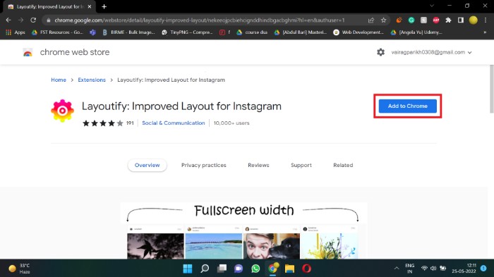 Установка расширения Layoutify — кнопка Добавить в Chrome